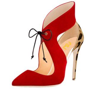 FSJ Leopard Print High Heel Pumps Lace Up Shoes